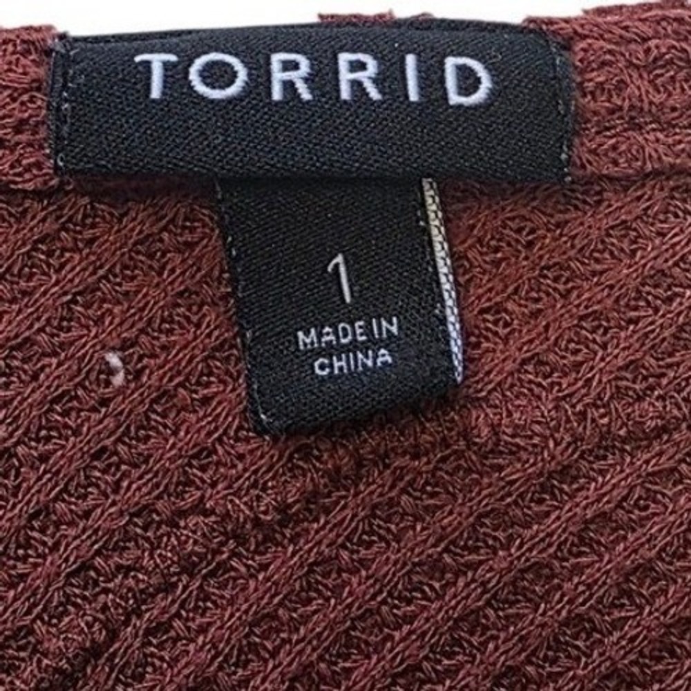 Torrid Burgundy Waffle Knit Lace Trim Long Sleeve Top Plus Size 1 - Picture 4 of 10